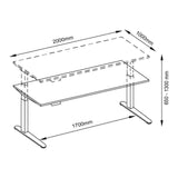 Technische Zeichnung des Schreibtischs XBHM 2E SS mit 2000 × 1000 mm von hjh OFFICE PRO