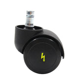 Schwarze Stuhlrolle 5x ROLO ESD 11mm/50mm für Hartböden mit gelbem Blitz-Symbol auf der Lauffläche von hjh OFFICE