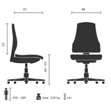Technische Zeichnung des Profi-Bürostuhls PORTO ECO I mit einer Breite von 48 cm von hjh OFFICE