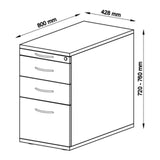 Technische Zeichnung des Standcontainers SIGNA SC40 mit 800 × 428 mm von hjh OFFICE PRO