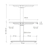 Maßzeichnung des elektrisch höhenverstellbaren Schreibtischs XDKB 12 S mit Höhenbereich von 64-129 cm von hjh OFFICE PRO
