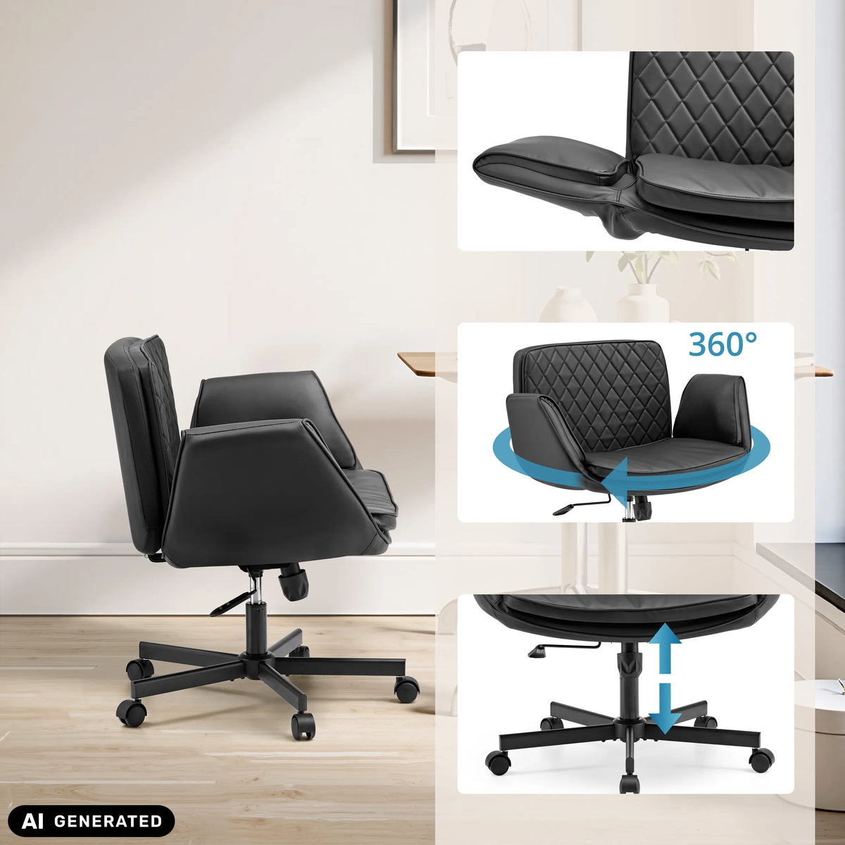 Schwarzer Homeoffice-Bürostuhl Criss-Cross 10 mit 360-Grad-Drehung und Höhenverstellung von hjh LIVING (KI-generiertes Bild)