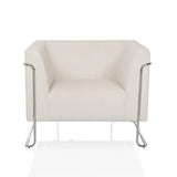 Weißer Loungesessel Curacao Cord mit geripptem Bezug und verchromtem Gestell von hjh LIVING – 360-Grad-Ansicht (Frontansicht 0°)