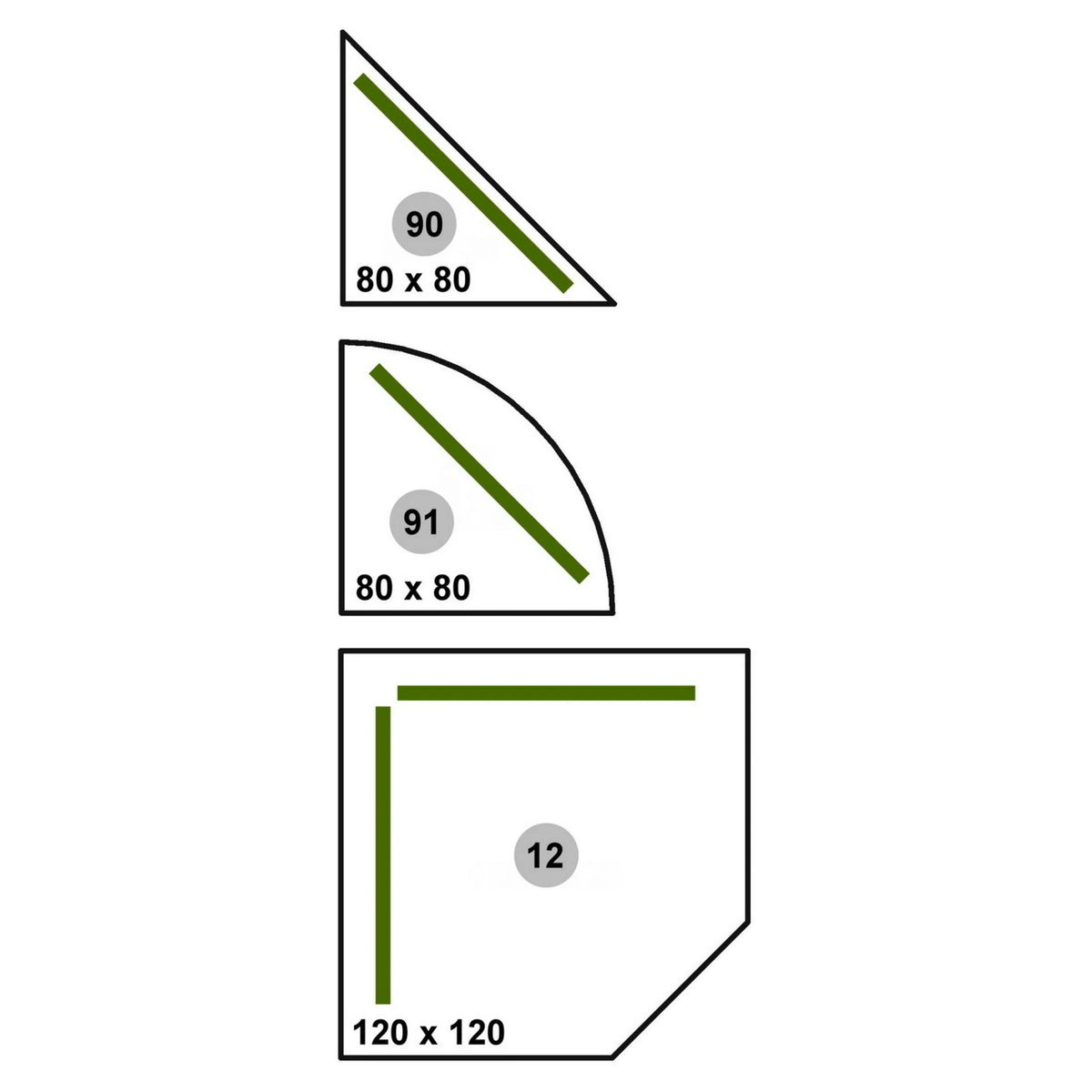 Maßzeichnungen für Sichtblenden des Zubehörs SI S in den Größen 80 x 80 und 120 x 120 von hjh OFFICE PRO