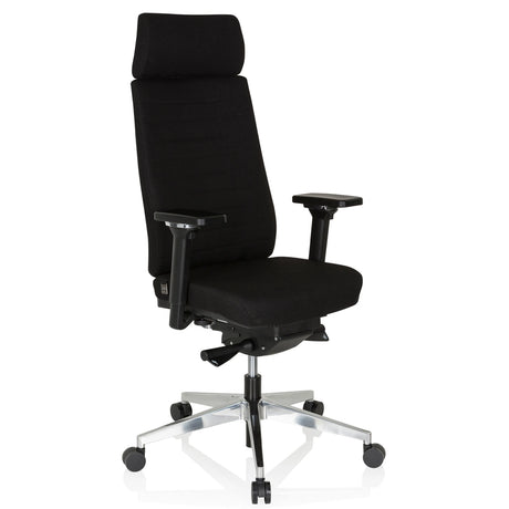 Profi-Bürostuhl MOVE-TEC PRO 3D mit schwarzem Stoffbezug, Kopfstütze und silbernem Fußkreuz von hjh OFFICE