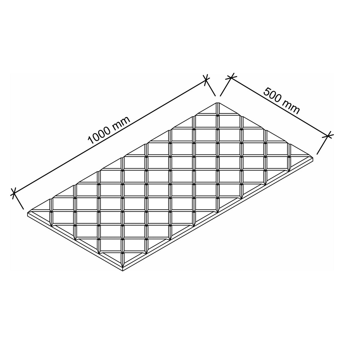 Technische Zeichnung des Akustik-Wandelements AWPX10 mit 1000 × 500 mm von hjh OFFICE PRO