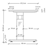 Maßzeichnung des höhenverstellbaren Schreibtisches MEGA 614 G mit einer Höhe von 65-85 cm von hjh OFFICE PRO