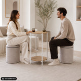 Beistelltisch Nestup 1 in Weiß und Eiche mit integriertem gepolstertem Hocker von hjh LIVING (KI-generiertes Bild)