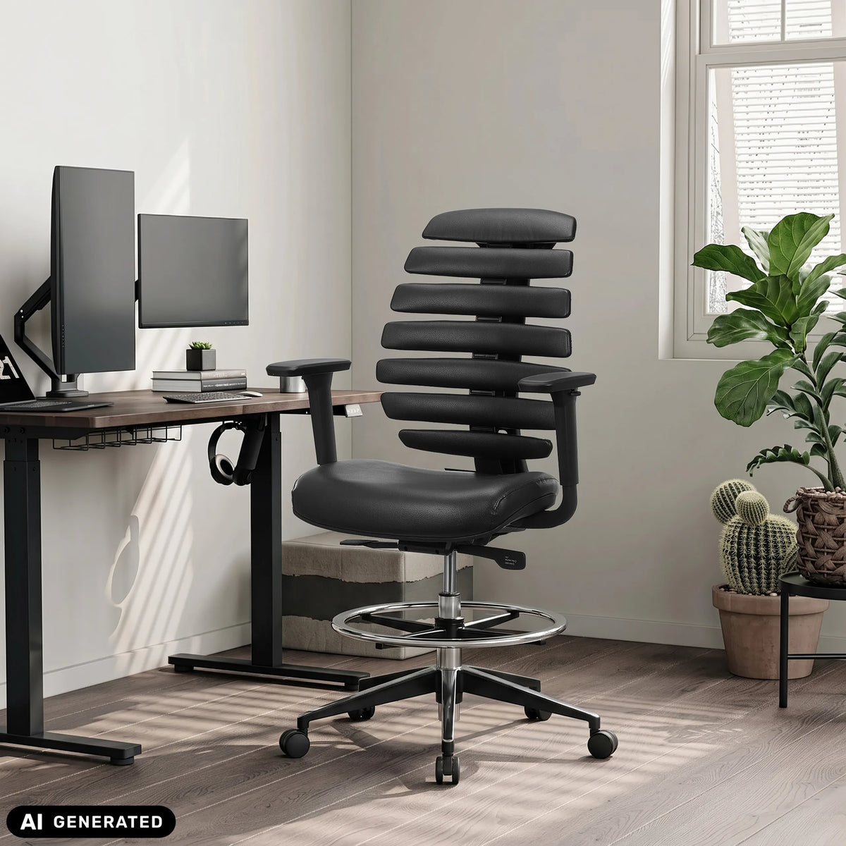 Schwarzer Counterstuhl ERGO LINE II WORK aus Kunstleder mit Fußring von hjh OFFICE (KI-generiertes Bild)