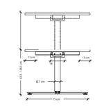 Maßzeichnung des höhenverstellbaren Schreibtischs XDSM 16 G mit einer Höhe von 63,5 bis 128,5 cm von hjh OFFICE PRO