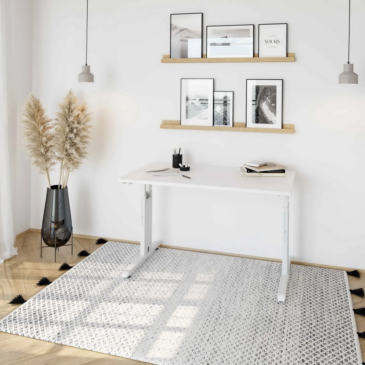 Höhenverstellbarer Schreibtisch MEGA 612 W in Weiß mit einer Arbeitsfläche von 120 × 67 cm von hjh OFFICE PRO