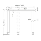 Maßzeichnung des Schreibtischs HILO 82 S der Serie HILO mit einer Höhe von 68,5 bis 81 cm von hjh OFFICE PRO