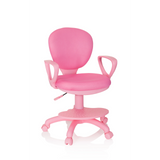 Rosa Kinderdrehstuhl KID COLOUR mit Armlehnen und Fußkreuz mit fünf Rollen von hjh OFFICE – 360-Grad-Ansicht (Frontansicht 20°)