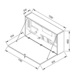 Technische Zeichnung des Wandschreibtischs WOVA mit 1200 × 650 mm von hjh OFFICE PRO