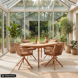 Braune Polsterstühle Tavaro Korvik mit Geflecht an einem ovalen Holztisch von hjh LIVING (KI-generiertes Bild)