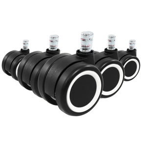 Fünf schwarze Stuhlrollen 5x ROLO COLOR 60 11mm/60mm mit weißem Ring für Hartböden von hjh OFFICE