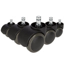 Fünf schwarze Stuhlrollen 5x ROLO FREE 11mm/50mm für Hartböden mit metallenen Bolzen von hjh OFFICE