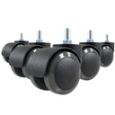 Fünf schwarze Stuhlrollen 5x ROLO M10/50mm für Hartböden mit silbernen Gewindebolzen von hjh OFFICE