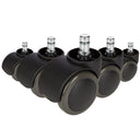 Fünf schwarze Stuhlrollen 5x ROLO No-Noise 11mm/50mm für Hartböden mit metallischen Bolzen von hjh OFFICE