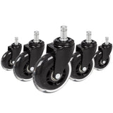 Fünf Stuhlrollen 5x ROLO SKATE ST 11mm/75mm in Schwarz und Transparent für Hartböden von hjh OFFICE