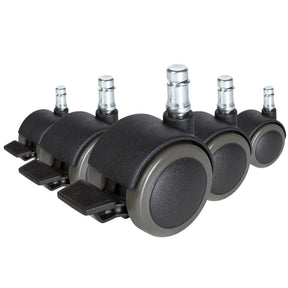 Fünf schwarze Stuhlrollen 5x ROLO STOP 10mm/50mm für Hartböden mit silbernen Metallstiften von hjh OFFICE
