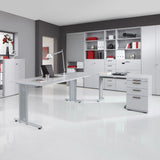 Schreibtisch NANO 8 S in Grau und Silber mit Rollcontainer und Regalsystem von hjh OFFICE PRO
