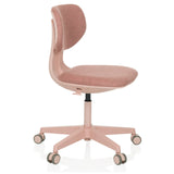 Rosa Kinderdrehstuhl KID COLORE mit gepolsterten Flächen und Fußkreuz mit fünf Rollen von hjh OFFICE – 360-Grad-Ansicht (schräge Frontansicht 60°)
