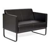 Schwarzes Loungesofa BALI BLACK als Zwei-Sitzer mit Armlehnen und Metallgestell von hjh OFFICE – 360-Grad-Ansicht (Rückenansicht 180°)