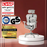 Luxus-Chefsessel ERGOHUMAN ULTRA G GEN2 in Grau mit Netzbespannung und verschiedenen Prüfsiegeln von hjh OFFICE