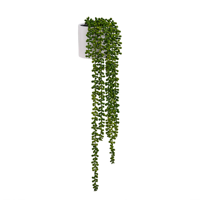 Künstliche Hängepflanze Senecio Climb in grüner Farbe mit weißem Übertopf von hjh OFFICE
