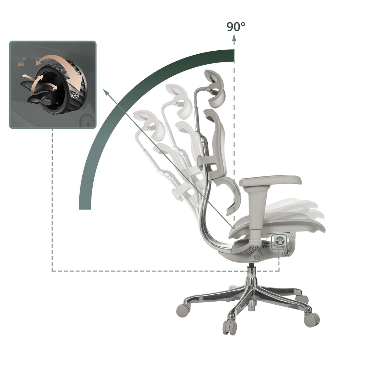 Verstellbare Rückenlehne des Luxus-Chefsessels ERGOHUMAN ULTRA G GEN2 mit Neigungswinkel von 90° von hjh OFFICE