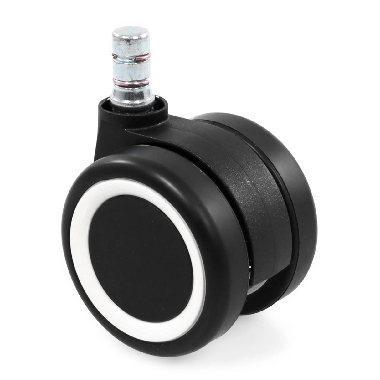 Schwarze Stuhlrolle 5x ROLO COLOR 60 11mm/60mm für Hartböden mit metallischem Steckstift von hjh OFFICE – 360-Grad-Ansicht (schräge Rückenansicht 120°)