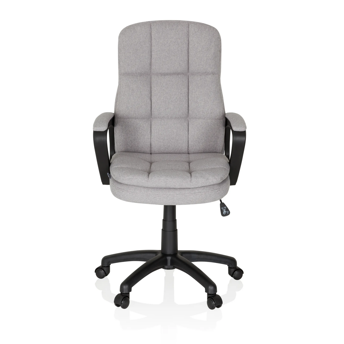Grauer Home-Office-Chefsessel RELAX CX 120 mit gestepptem Bezug und Fußkreuz mit fünf Rollen von MyBuero – 360-Grad-Ansicht (Frontansicht 0°)