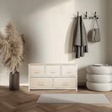 Beige Kommode FOLDAR mit fünf Stoffschubladen und weißem Gestell von hjh LIVING
