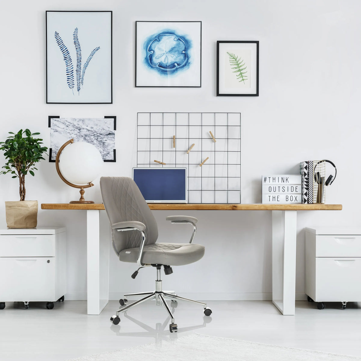 Grauer Homeoffice Chefsessel THEO I mit gesteppter Rückenlehne und Rollen von hjh OFFICE
