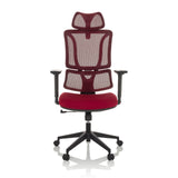 Roter Homeoffice-Bürostuhl ERGOMY mit Netzrücken und Fußkreuz mit fünf Rollen von MyBuero – 360-Grad-Ansicht (Frontansicht 0°)