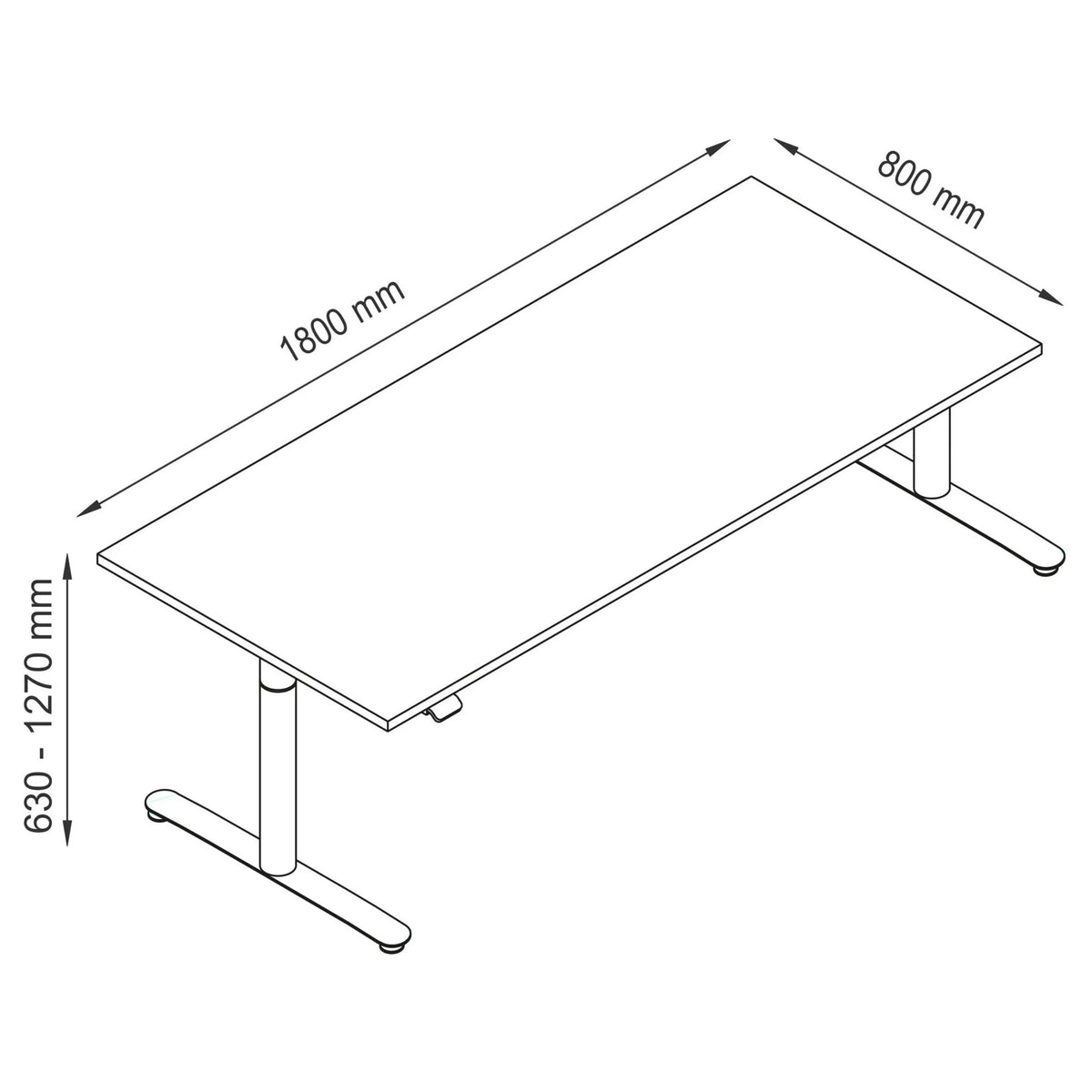 Technische Zeichnung des Schreibtischs XDLR 19 S mit 180 x 80 cm von hjh OFFICE PRO