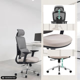 Höhenverstellbare Kopfstütze, Sitzfläche und Gasfeder des Profi-Bürostuhls Ergomy Pro von hjh OFFICE (KI-generiertes Bild)