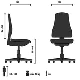 Technische Zeichnung des Kinderdrehstuhls KID COLORE mit einer maximalen Belastung von 60 kg von hjh OFFICE