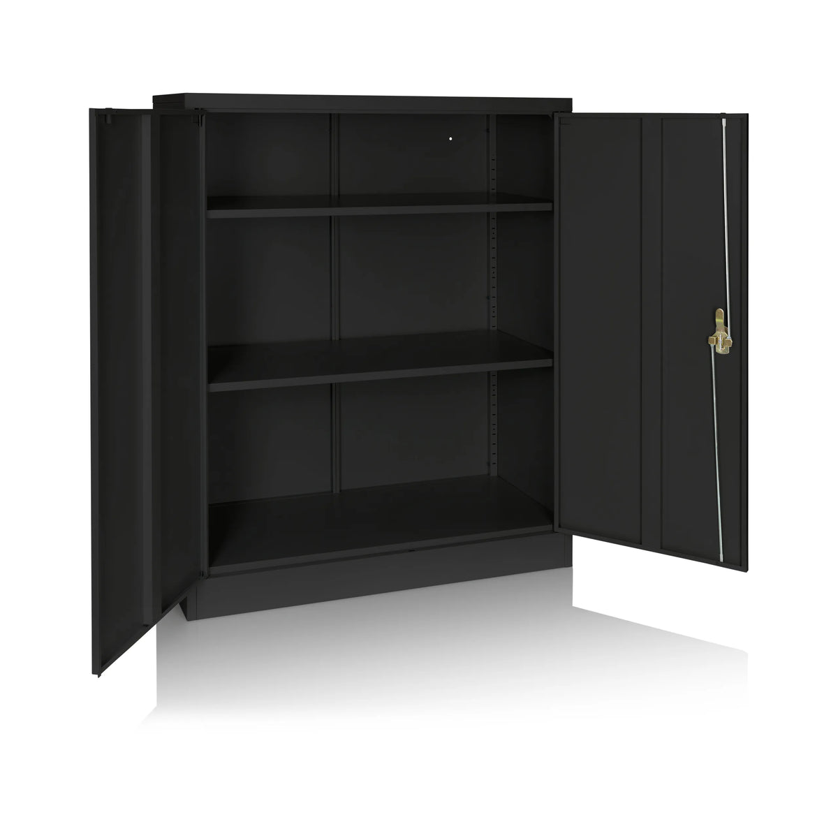 Geöffneter schwarzer Aktenschrank COLOR AS 105 mit drei Regalböden und Doppeltüren von hjh OFFICE