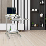 Grauer Stehschreibtisch WORKSTATION mit zwei Ebenen, Ablagefläche und Rollen von hjh OFFICE