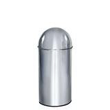 Chromfarbener Mülleimer PUSH 35L mit kuppelförmigem Push-Deckel von hjh OFFICE – 360-Grad-Ansicht (schräge Rückenansicht 240°)