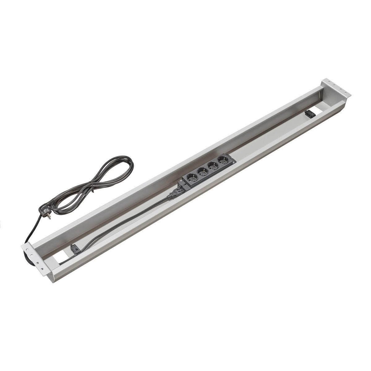Horizontaler Kabelkanal KC W in Weiß mit integrierter vierfach Steckdosenleiste von hjh OFFICE PRO