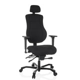 Schwarzer XXL Drehstuhl 24 HOURS BASIC mit Kopfstütze und Fußkreuz mit fünf Rollen von hjh OFFICE – 360-Grad-Ansicht (Frontansicht 15°)