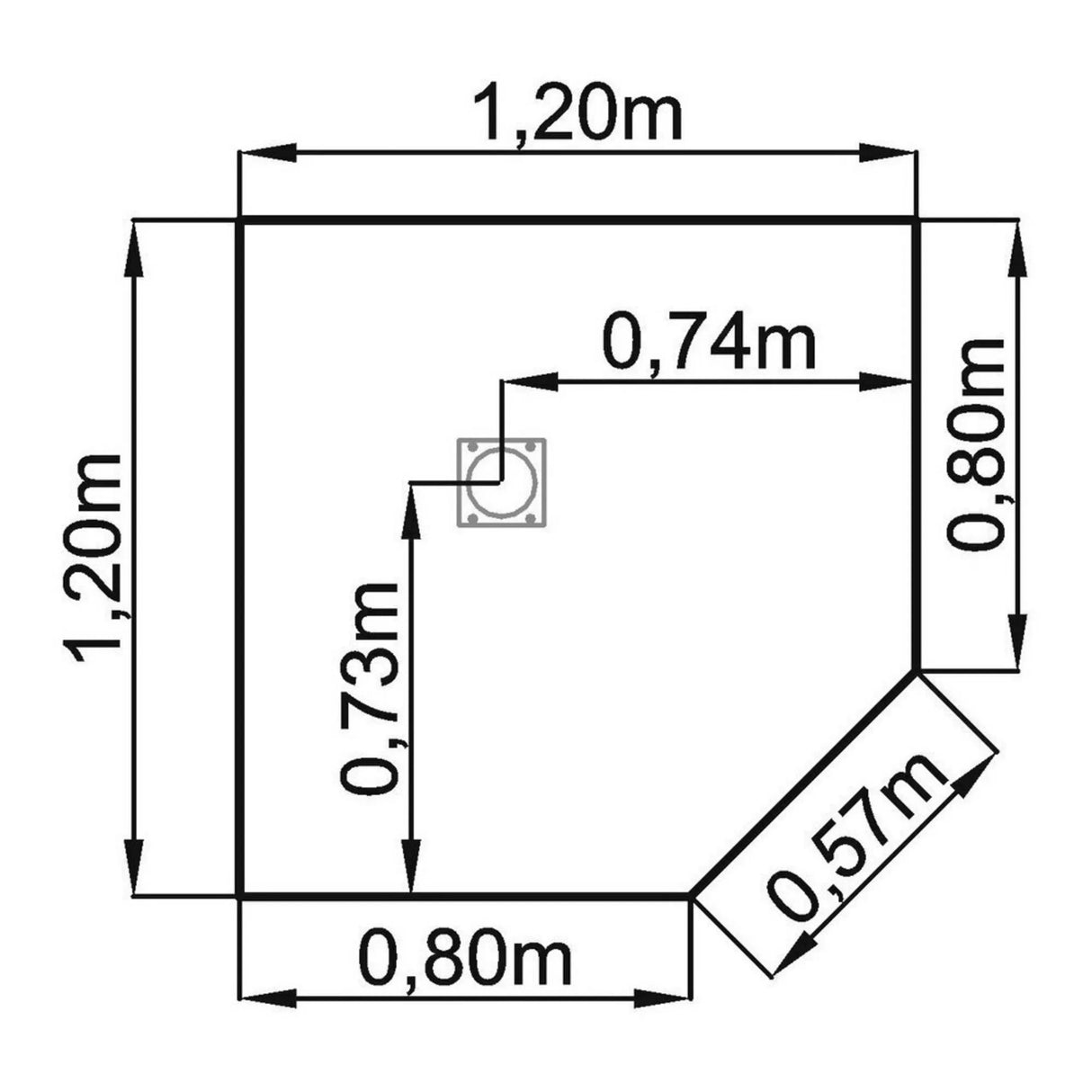 Technische Zeichnung der Trapezplatte RT12 mit 1,20 × 1,20 m von hjh OFFICE PRO