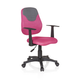 Pink-grauer Kinderdrehstuhl KIDDY STYLE mit Netzrücken und Fußkreuz mit fünf Rollen von hjh OFFICE – 360-Grad-Ansicht (schräge Frontansicht 40°)