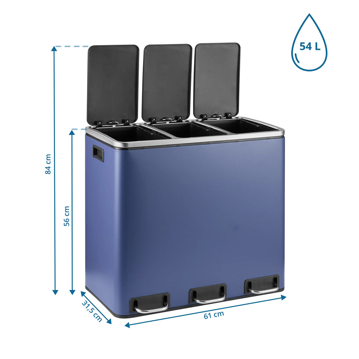 Maßansicht des Mülleimers Clean 9 in Blau mit 61 x 84 cm von hjh OFFICE