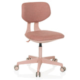 Rosa Kinderdrehstuhl KID COLORE mit gepolsterten Flächen und Fußkreuz mit fünf Rollen von hjh OFFICE – 360-Grad-Ansicht (Frontansicht 15°)