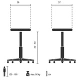 Technische Zeichnung des Sattelhockers Sattix mit einer Sitzhöhe von 43 bis 50 cm von hjh OFFICE