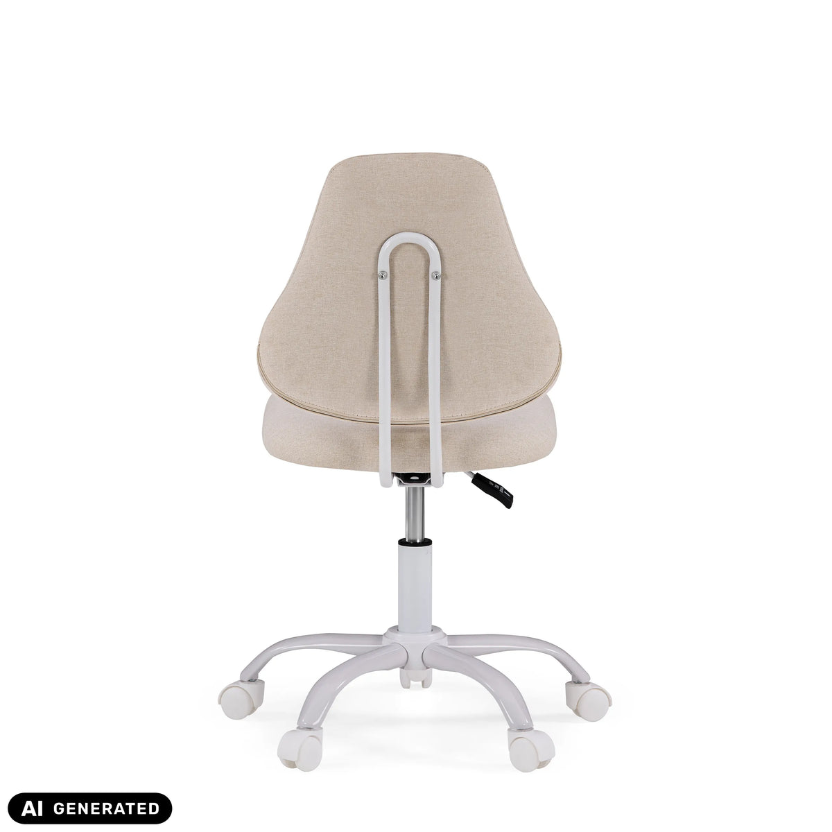 Rückansicht des Kinderdrehstuhls Lumikid in Beige mit weißem Fußkreuz und Rollen von hjh OFFICE (KI-generiertes Bild)